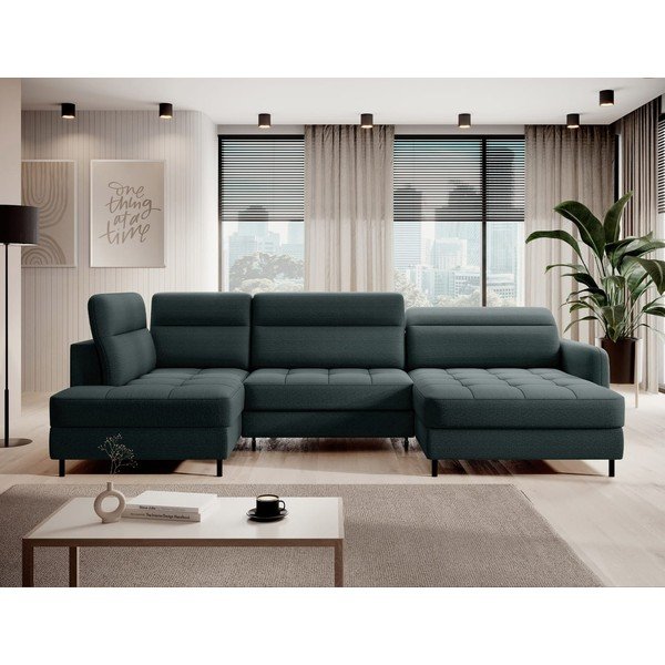 Žalios spalvos iš velveto sulankstoma/su sandėliavimo vieta kampinė sofa (su kairiuoju kampu/„U“ formos) Berrto – ELTAP-image-1