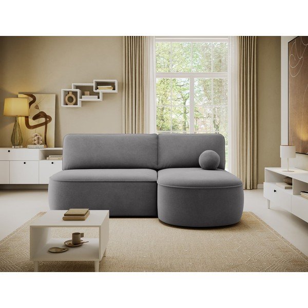Pilkos spalvos sulankstoma/su sandėliavimo vieta kampinė sofa iš velveto (su dešiniuoju kampu/su gultu) Livosa – ELTAP-image-3