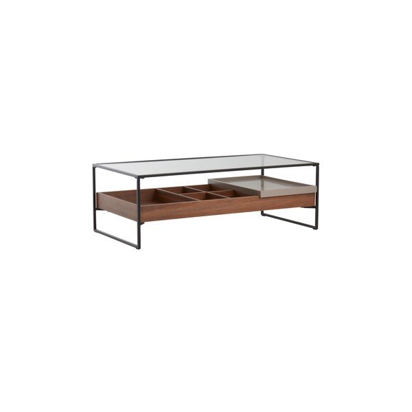 Tamsios natūralios spalvos kavos staliukas su stikliniu stalviršiu 60x120 cm Sveg – Jotex