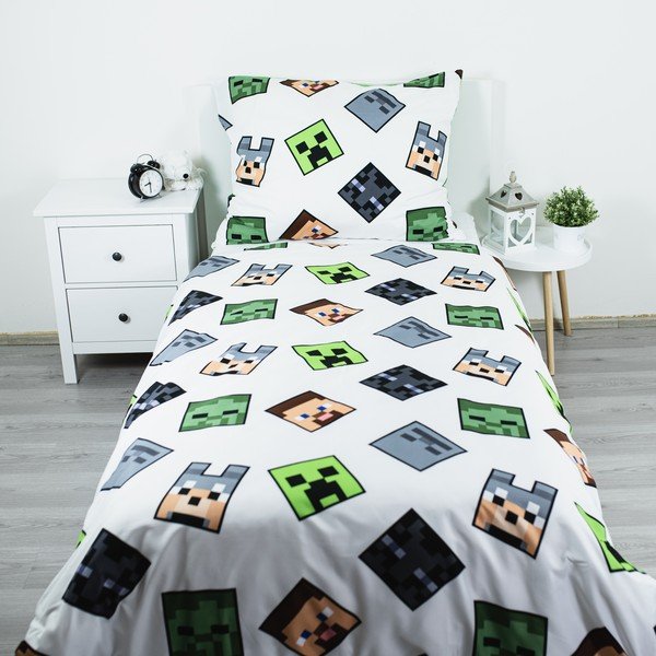 Žalios spalvos iš mikropluošto viengulė vaikiška patalynė 140x200 cm Minecraft Block Stack – Jerry Fabrics-image-2