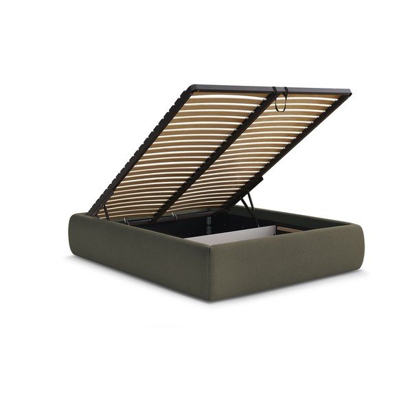 Tamsiai žalios spalvos dvigulė lova audiniu dengta su sandėliavimo vieta/be galvūgalio su lovos grotelėmis 180x200 cm Inera – Bobochic Paris-image-3