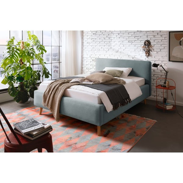 Pilkai mėlynos spalvos dvigulė lova audiniu dengta su sandėliavimo vieta su lovos grotelėmis 140x200 cm Mattis – Meise Möbel-image-1