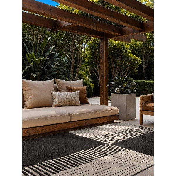 Juodos spalvos/kreminės spalvos lauko ir vidaus kilimas 120x170 cm Haringey Acacia – Ted Baker-image-1