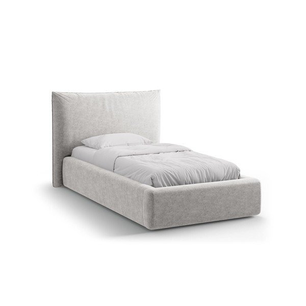 Šviesiai pilkos spalvos viengulė lova audiniu dengta su sandėliavimo vieta su lovos grotelėmis 90x200 cm Kaelle – Micadoni 