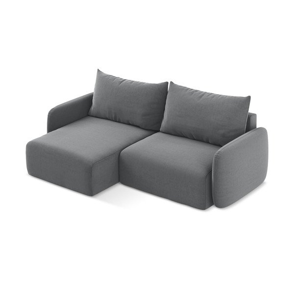 Pilkos spalvos sulankstoma/su sandėliavimo vieta kampinė sofa iš velveto (su kairiuoju kampu/su gultu) Kalena – Makamii-image-3
