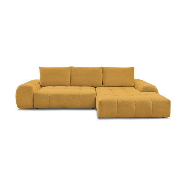Garstyčių spalvos iš šenilinio audinio sulankstoma/su sandėliavimo vieta kampinė sofa (su dešiniuoju kampu/su gultu) Everest – Bobochic Paris