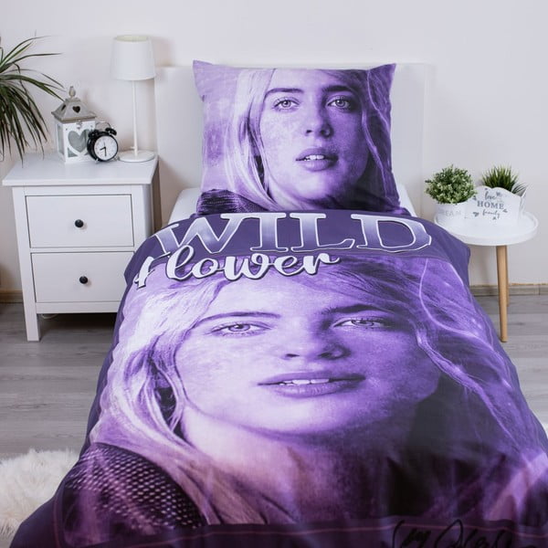 Violetinės spalvos iš medvilnės viengulė vaikiška patalynė 200x140 cm Billie Eilish – Jerry Fabrics-image-1