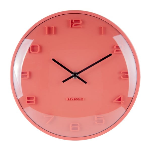 Šviesiai raudonas sieninis laikrodis "Karlsson Elevated", ⌀ 25 cm