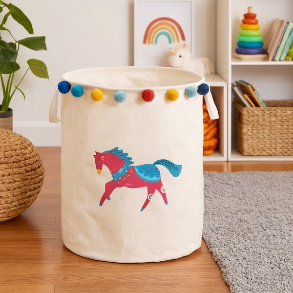 Baltos spalvos iš tekstilės vaikiškas krepšys ø 38x48 cm Mimo Eclectic Horse – Premier Housewares-image-1