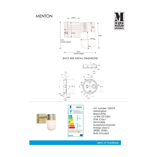 Sieninė lempa baltos spalvos/auksinės spalvos Menton – Markslöjd-image-2