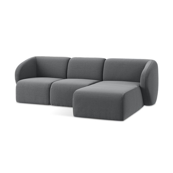 Pilkos spalvos kampinė sofa iš velveto (su dešiniuoju kampu/su gultu) Lani – Makamii-image-4
