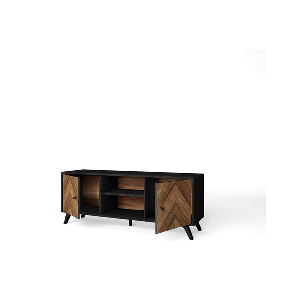 Juodos spalvos graikinio riešuto TV staliukas 136x53 cm Chevrons - Marckeric-image-2