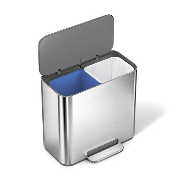 Matinės sidabrinės spalvos iš nerūdijančio plieno šiukšliadėžė rūšiavimui/su pedalu 15 l Dual Mini – simplehuman-image-4