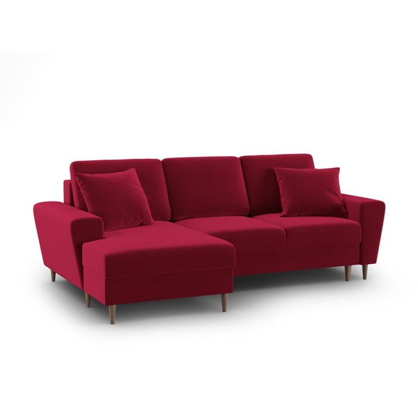 Raudonos spalvos iš velveto sulankstoma/su sandėliavimo vieta kampinė sofa (su kairiuoju kampu/su gultu) Kyoto – Cosmopolitan Design-image-1