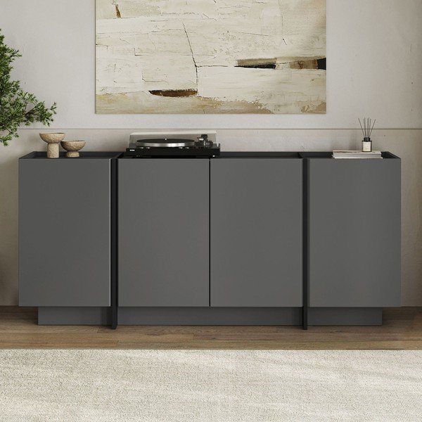 Antracito spalvos šoninė spintelė su anga laidams 180x80x45 cm Dorma – Kalune Design-image-1