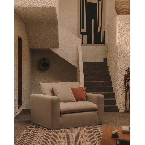 Iš lino krėslas smėlio spalvos Nora – Kave Home-image-1