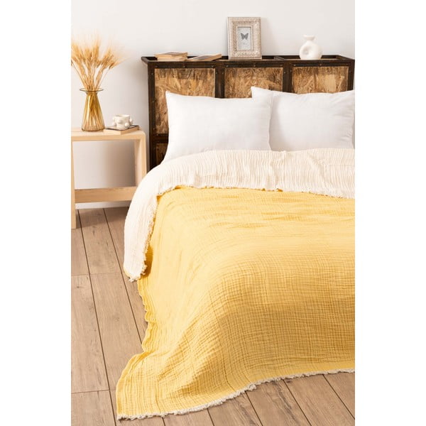 Lovatiesė iš muslino geltonos spalvos dvigulei lovai 230x250 cm – Mijolnir