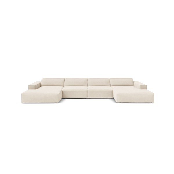 Kreminės spalvos modulinė kampinė sofa iš velveto („U“ formos) Jodie – Micadoni -image-2