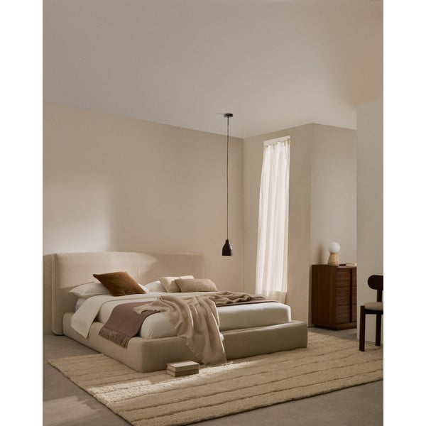 Smėlio spalvos dvigulė lova audiniu dengta be grotelių 160x200 cm Blok – Kave Home-image-1