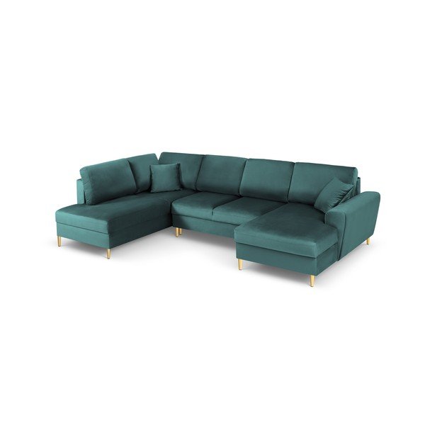 Smaragdinės spalvos iš velveto sulankstoma/su sandėliavimo vieta kampinė sofa (su kairiuoju kampu/„U“ formos) Kyoto – Cosmopolitan Design-image-1