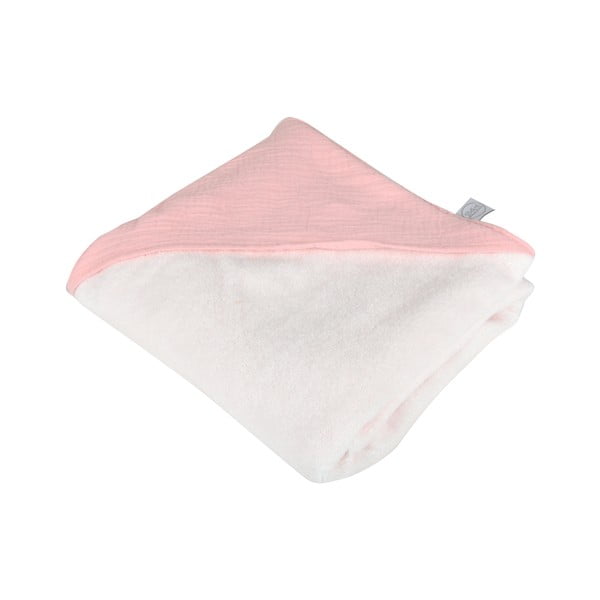 Iš muslino vaikiškas rankšluostis su gobtuvu rožinės spalvos 75x75 cm – Bébé Douceur