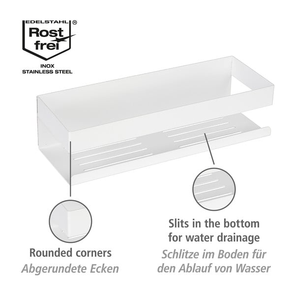 Su montavimu be gręžimo matinės baltos spalvos iš nerūdijančio plieno vonios lentyna su Turbo-loc tvirtinimu Genova – Wenko-image-4