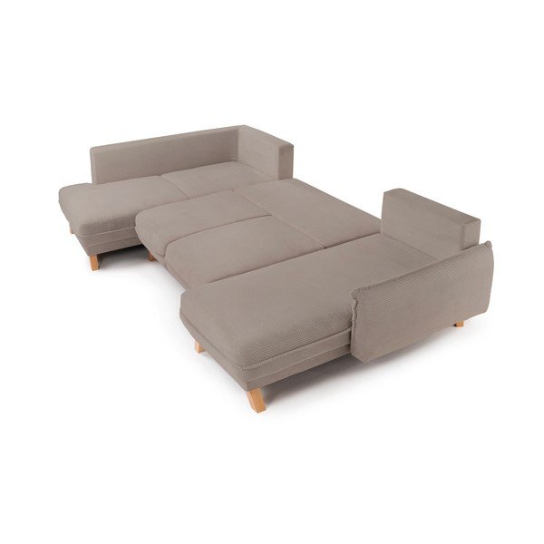 Taupe spalvos sulankstoma/su sandėliavimo vieta kampinė sofa iš kordinio velveto (su kairiuoju kampu/„U“ formos) Tori – Bonami Selection-image-2