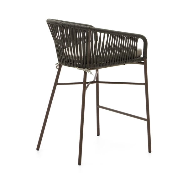 Žalios spalvos metalinė/paminkštinto audinio sodo baro taburetė Yanet – Kave Home-image-4