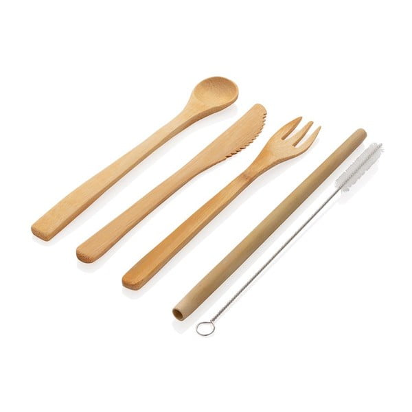 Kelioninis bambukinių stalo įrankių rinkinys su šiaudeliu, valymo šepetėliu ir pakuote XD Collection-image-2