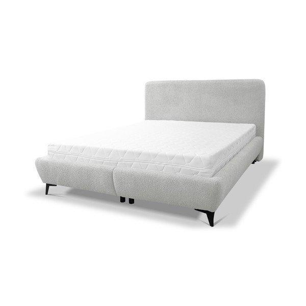 Šviesiai pilkos spalvos dvigulė lova audiniu dengta su sandėliavimo vieta su lovos grotelėmis 140x200 cm Makapu – Makamii-image-2