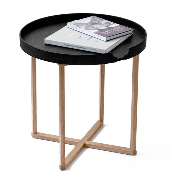 Ąžuolo staliukas su nuimamu juodu stalviršiu Wireworks Damieh, 45 x 45 cm