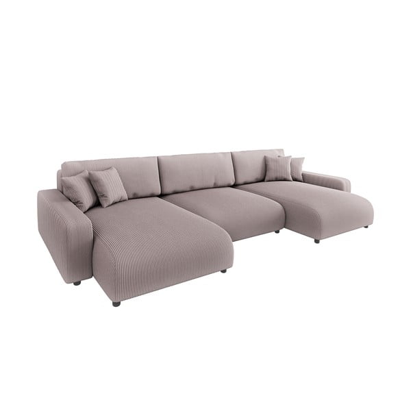 Šviesiai rožinės spalvos iš kordinio velveto sulankstoma/su sandėliavimo vieta kampinė sofa Sara – Ropez