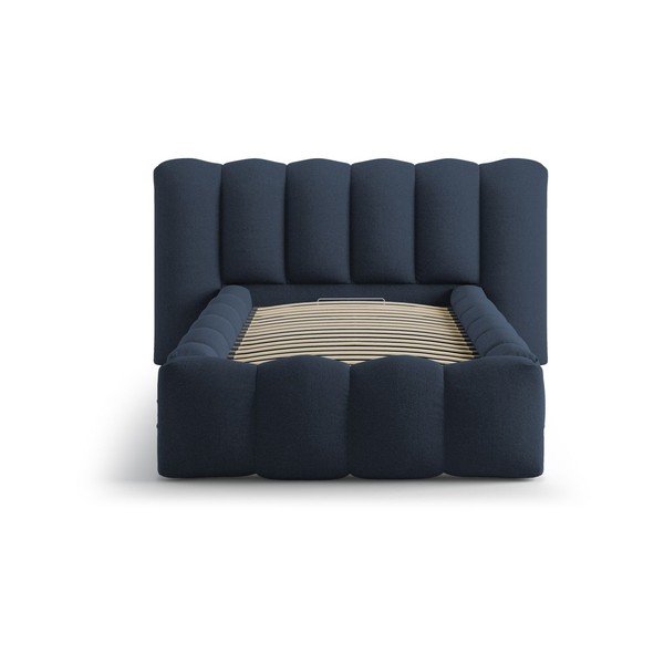 Mėlynos spalvos viengulė lova audiniu dengta su sandėliavimo vieta su lovos grotelėmis 90x200 cm Lupine – Micadoni -image-3