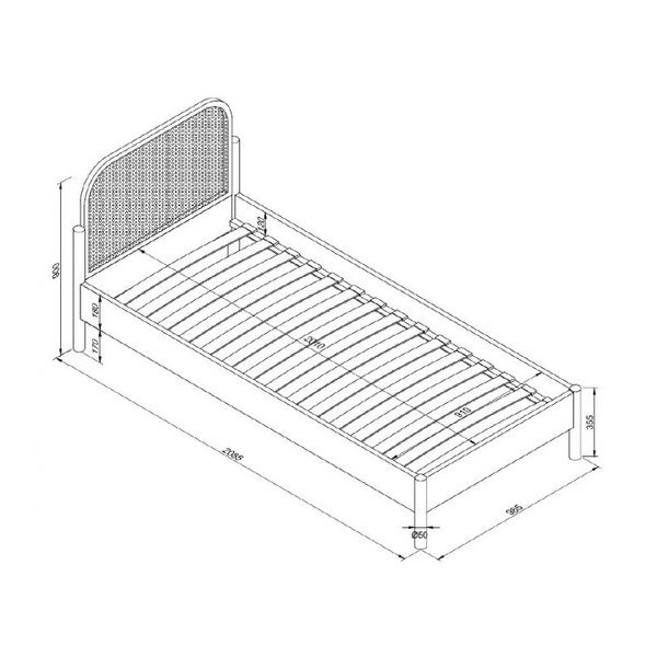Natūralios spalvos iš ąžuolo masyvo viengulė lova su lovos grotelėmis 90x200 cm Olive Rotan – Vipack-image-3