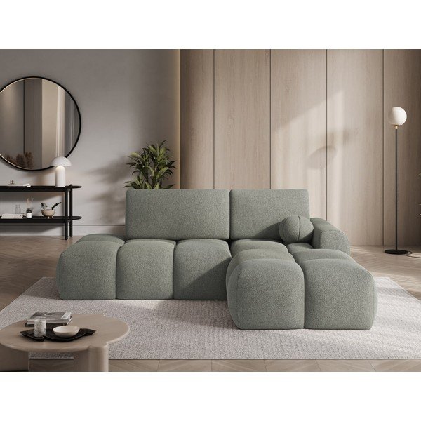 Žalios spalvos sulankstoma/su sandėliavimo vieta kampinė sofa iš boucle (su dešiniuoju kampu/su gultu) Vittario – ELTAP-image-1