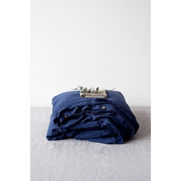 Tamsiai mėlynas lininis antklodės užvalkalas Linen Tales, 140 x 220 cm