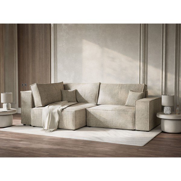 Smėlio spalvos sulankstoma/su sandėliavimo vieta kampinė sofa iš šenilinio audinio (su kairiuoju kampu/„L“ formos) Tonga – Maison de Rêve-image-4