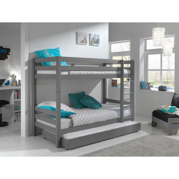Dviauktė iš pušies masyvo vaikiška lova pilkos spalvos su sandėliavimo vieta PINO – Vipack-image-1