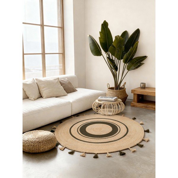 Rankų darbo natūralios spalvos iš džiuto apvalios formos kilimas ø 150 cm Basil – Hanse Home-image-1