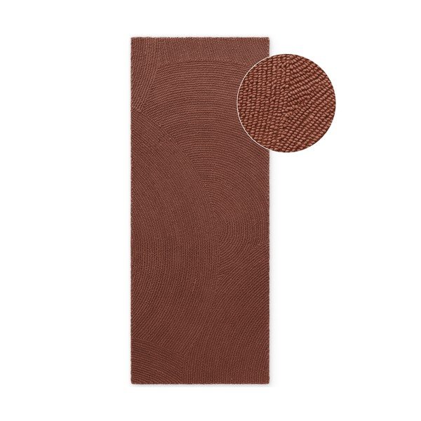 Rankų darbo raudonos plytų spalvos iš vilnos kilimas 80x300 cm Calmio – Hanse Home