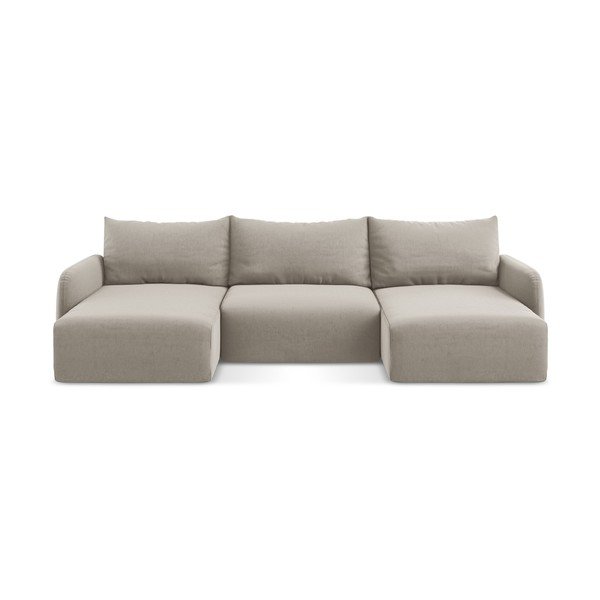 Taupe spalvos sulankstoma/su sandėliavimo vieta kampinė sofa iš velveto („U“ formos) Kalena – Makamii