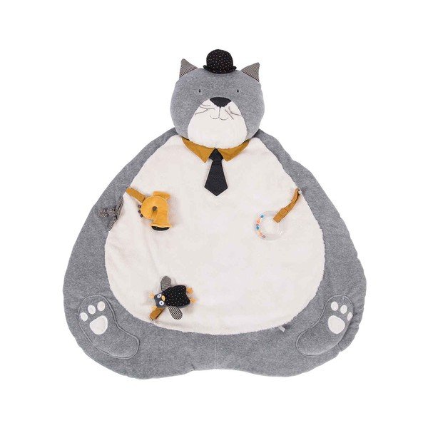 Pilkos ir kreminės spalvos vaikiškas žaidimų kilimėlis Les Moustaches - Moulin Roty-image-1