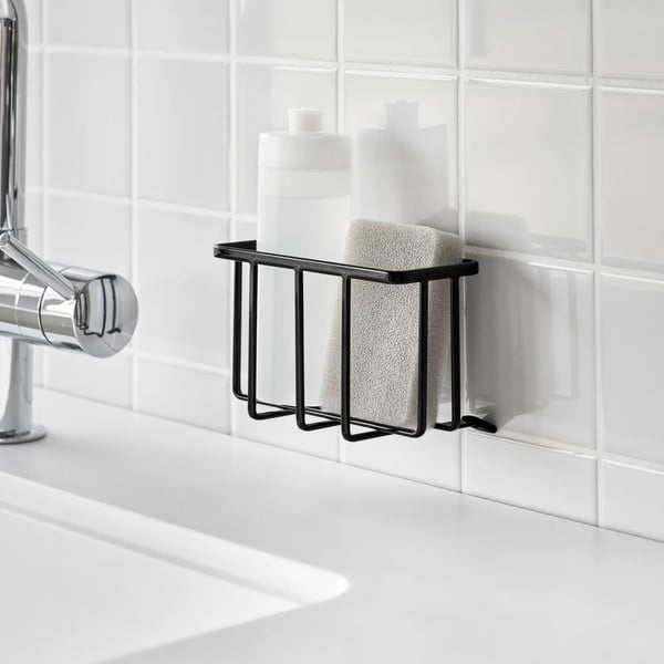 Su montavimu be gręžimo juodos spalvos iš metalo stovas skalbimo reikmenims Film Hook – YAMAZAKI-image-3