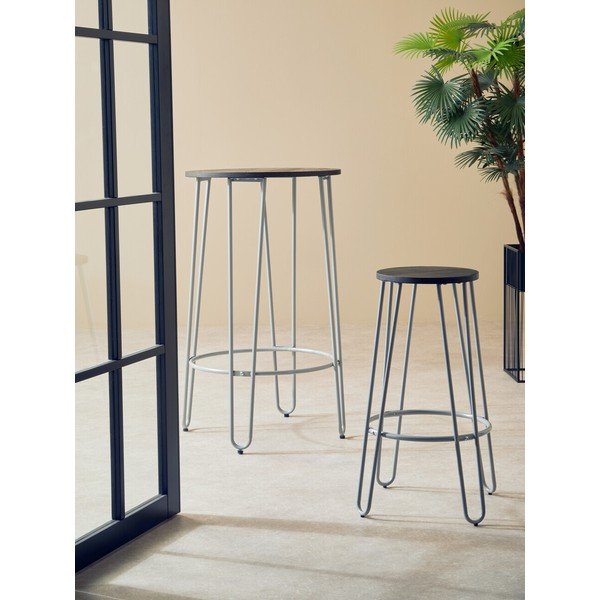 Pilkos spalvos/tamsios natūralios spalvos iš guobos masyvo baro taburetė (sėdynės aukštis 75 cm) District – Premier Housewares-image-1