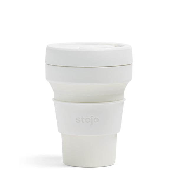 Baltas kelioninis puodelis Stojo Pocket Cup Quartz, 355 ml