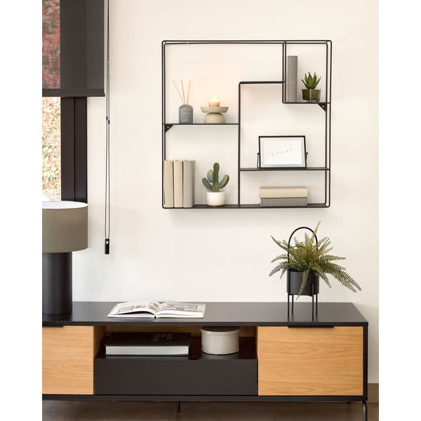 Juodos spalvos sieninė metalinė knygų spinta Kave Home Neth, 80 x 80 cm-image-3