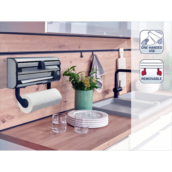 Sieninis sidabrinės spalvos iš metalo virtuvinės folijos ir popierinio rankšluosčio laikiklis Parat Royal – LEIFHEIT-image-4