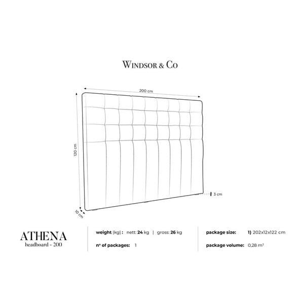 Smėlio spalvos galvūgalis su aksominiu apmušalu Windsor & Co Sofas Athena, 200 x 120 cm-image-4