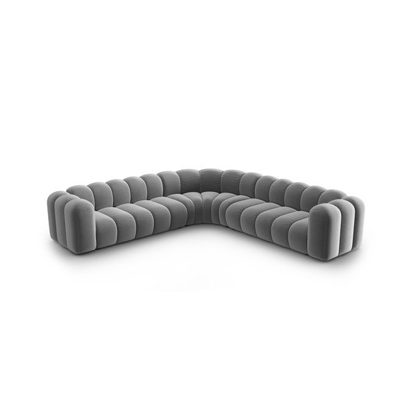 Šviesiai pilkos spalvos iš velveto modulinė kampinė sofa Lupine – Micadoni 