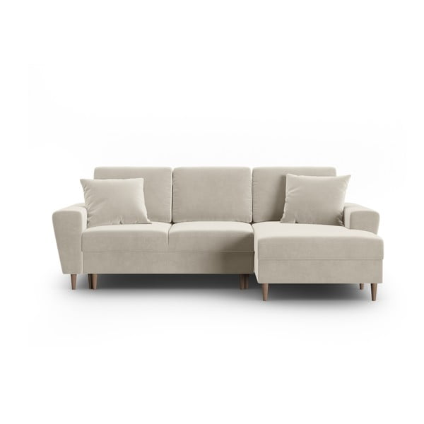 Smėlio spalvos iš velveto sulankstoma/su sandėliavimo vieta kampinė sofa (su dešiniuoju kampu/su gultu) Kyoto – Cosmopolitan Design